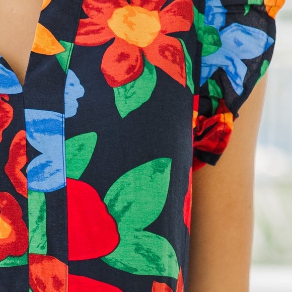 Boutique Entro Tropical Red and Green Floral Midi Dress - Picture 2 of 10